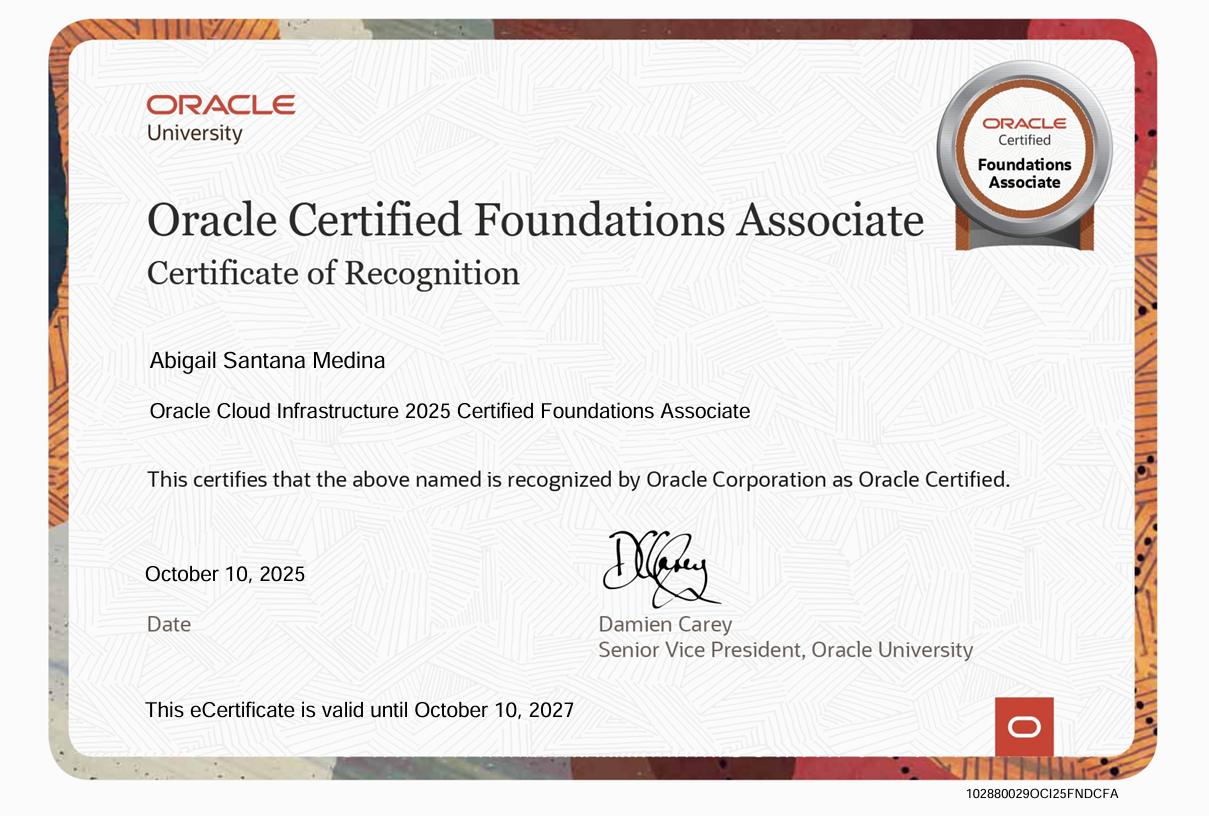 Oracle cloud foundations certificate
